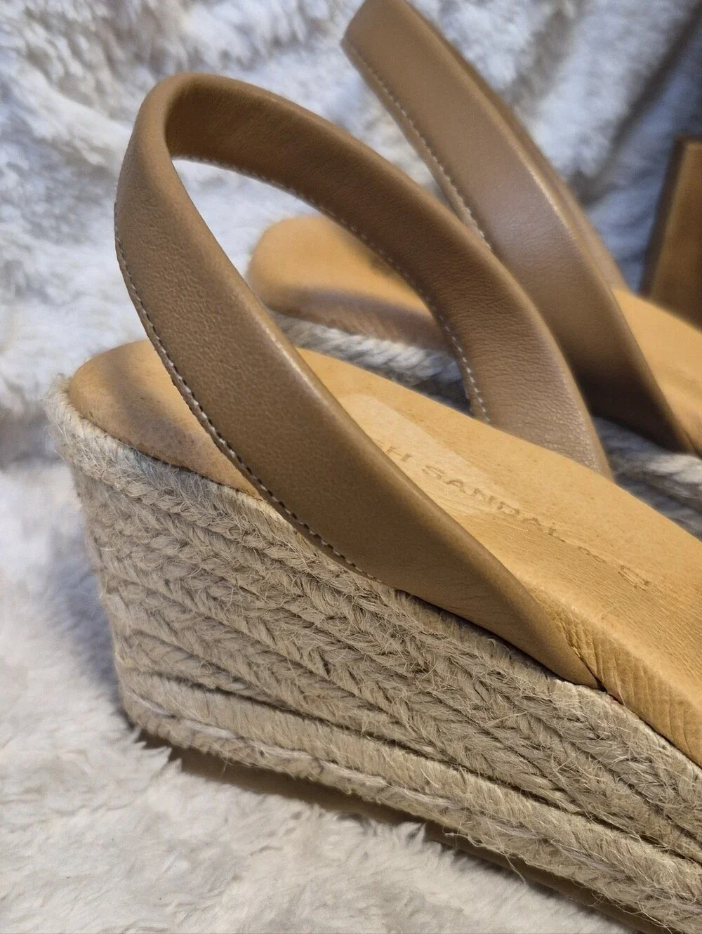 NEW Spanish Sandal Co Tan Leather Espadrille Wedge Sandals Open Toe Women's Sz 9